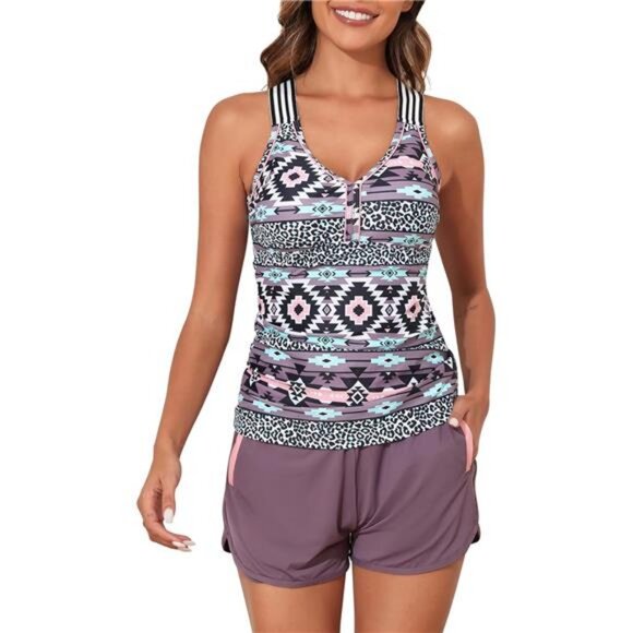 Modest Tankini Swimsuits for Women 2025 Two Piece Bathing Suits w Sporty Pockets - Picture 1 of 7